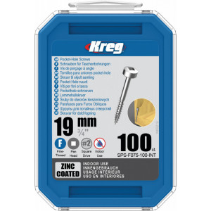 Holtsuruburi KREG® Pocket-Hole, zincate, 19mm, filet fin, cap plat cilndric - 100 bucati
