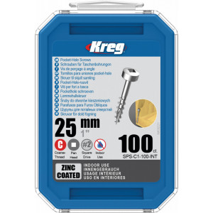 Holtsuruburi KREG® Pocket-Hole, zincate, 25mm, filet grosier, cap plat cilndric, Maxi-Loc - 100 bucati