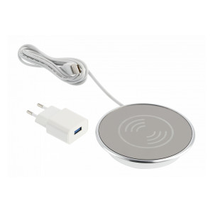 Incarcator WIRELESS cu USB,LUX, argintiu, cablu alimentare 2m, 10W