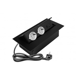 Priza GTV dreptunghiulara, 2xSchuko, 2xUSB, fara cablu, neagra