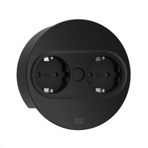 Priza TWIST 2, rotunda, 2xSchuko, cordon 2ml, Negru RAL9005