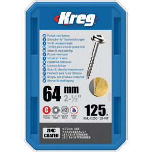 Holtsuruburi KREG® Pocket-Hole, zincate, 64mm, filet grosier, cap bombat, Maxi-Loc - 125 bucati