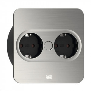 Priza TWIST 2, rectangulara, 2xSchuko, cordon 2ml, inox