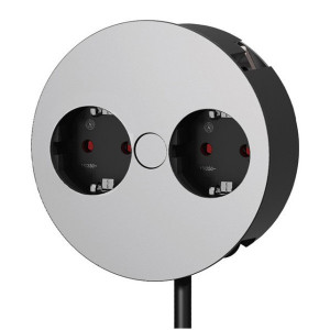 Priza TWIST, rotunda, 2xSchuko Gri cromat, cordon 2ml + stecher