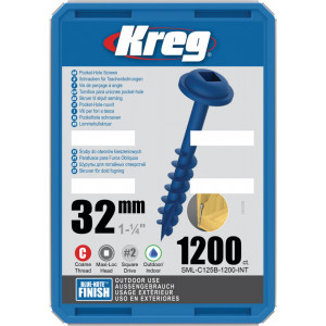 Holtsuruburi KREG® Pocket-Hole, Blue-Kote, 32mm, filet grosier, cap bombat, Maxi-Loc - 1200 bucati
