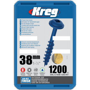 Holtsuruburi KREG® Pocket-Hole, Blue-Kote, 38mm, filet grosier, cap bombat, Maxi-Loc - 1200 bucati