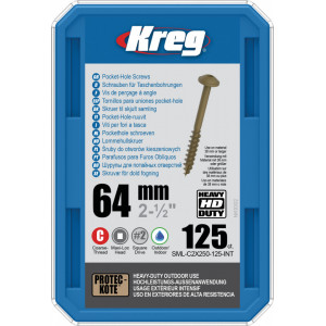 Holtsuruburi KREG® Pocket-Hole HD, Protec-Kote™, 64mm, filet grosier, cap bombat, Maxi-Loc - 125 bucati