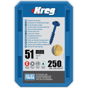 Holtsuruburi KREG® Pocket-Hole, Blue-Kote, 51mm, filet grosier, cap bombat, Maxi-Loc - 250 bucati