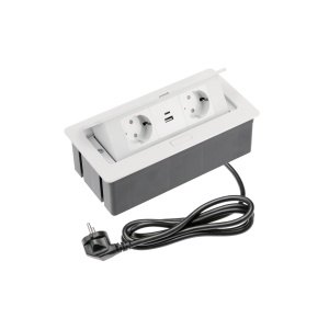 Priza GTV dreptunghiulara, 2xSchuko, USB A+C, cablu 1,5ml - Alba