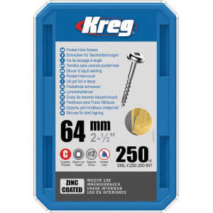 Holtsuruburi KREG® Pocket-Hole, zincate, 64mm, filet grosier, cap bombat, Maxi-Loc - 250 bucati
