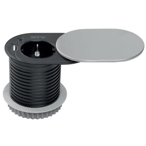 Priza GTV rotunda, 60mm, 1xSchuko, INOX, 1xUSB A + 1xUSB C, cablu 1,9ml