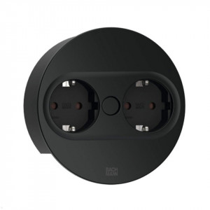 Priza TWIST 2, rotunda, 2xSchuko, cordon 2ml, Negru RAL9005