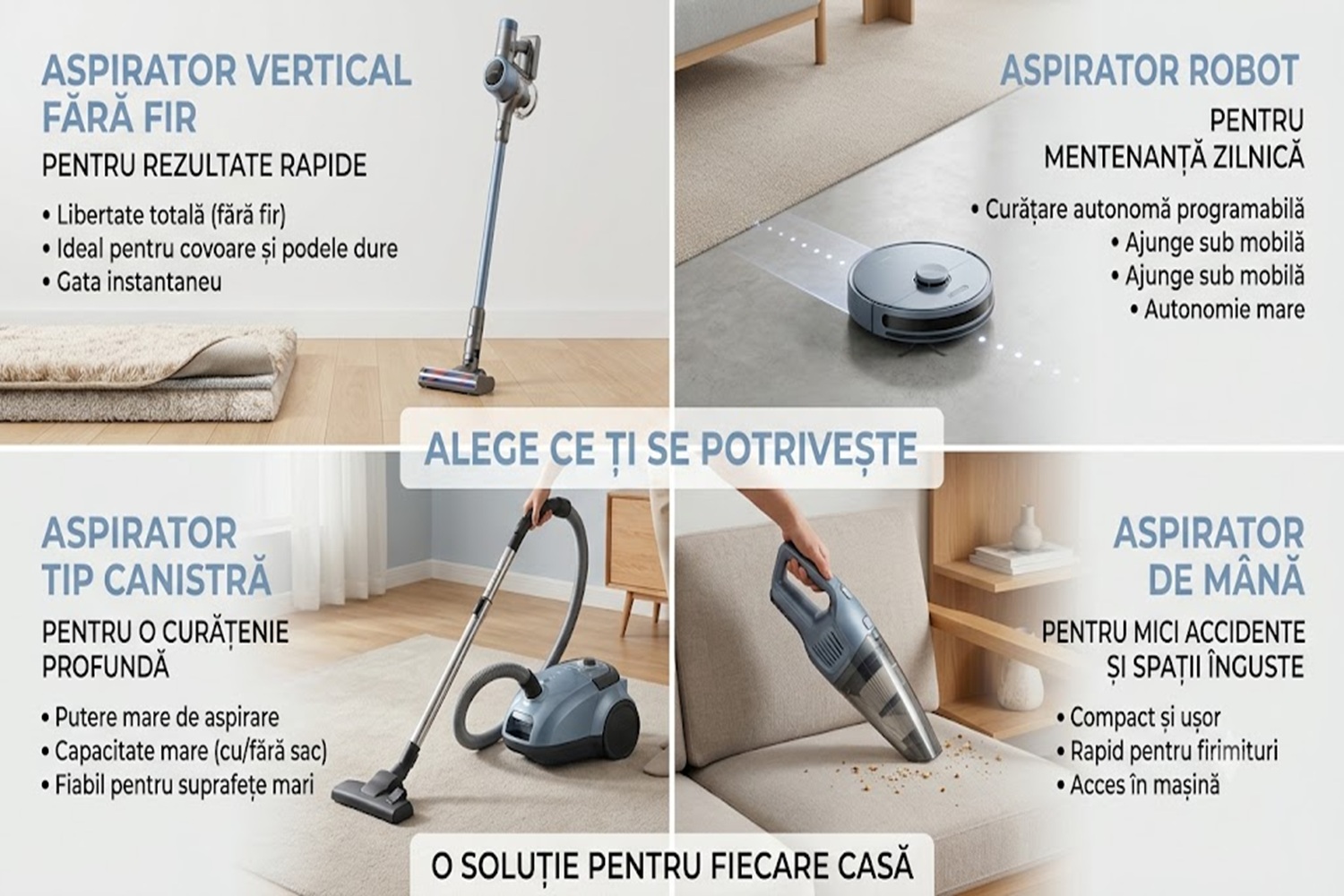 Colaj cu diferite tipuri de aspiratoare
