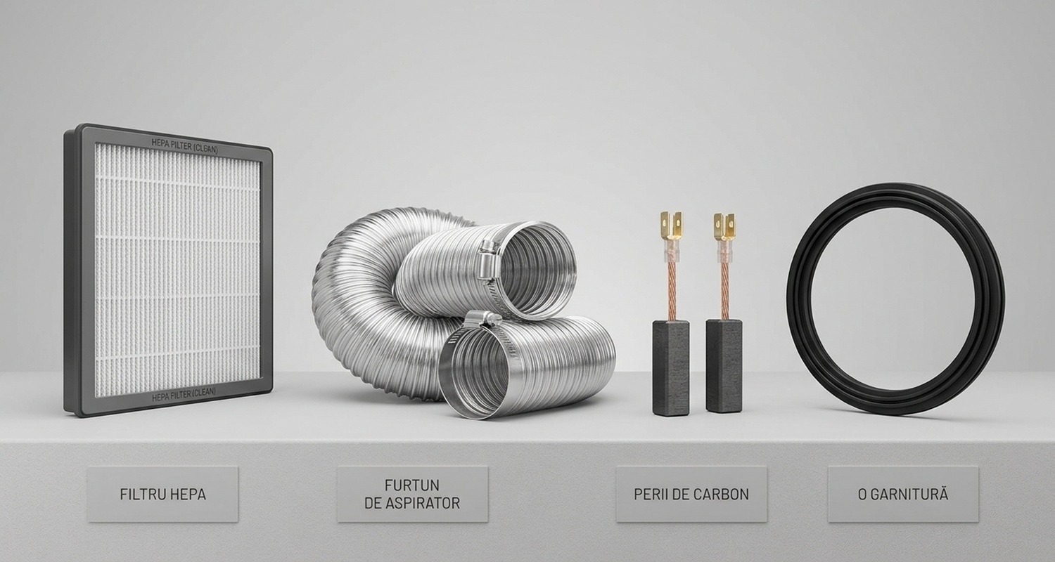 Piese de schimb pentru aspirator profesional: filtru HEPA, furtun, perii de carbon și garnitură