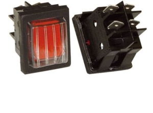 Intrerupator dublu, 4 contacte, buton rosu 22X30MM - Img 3