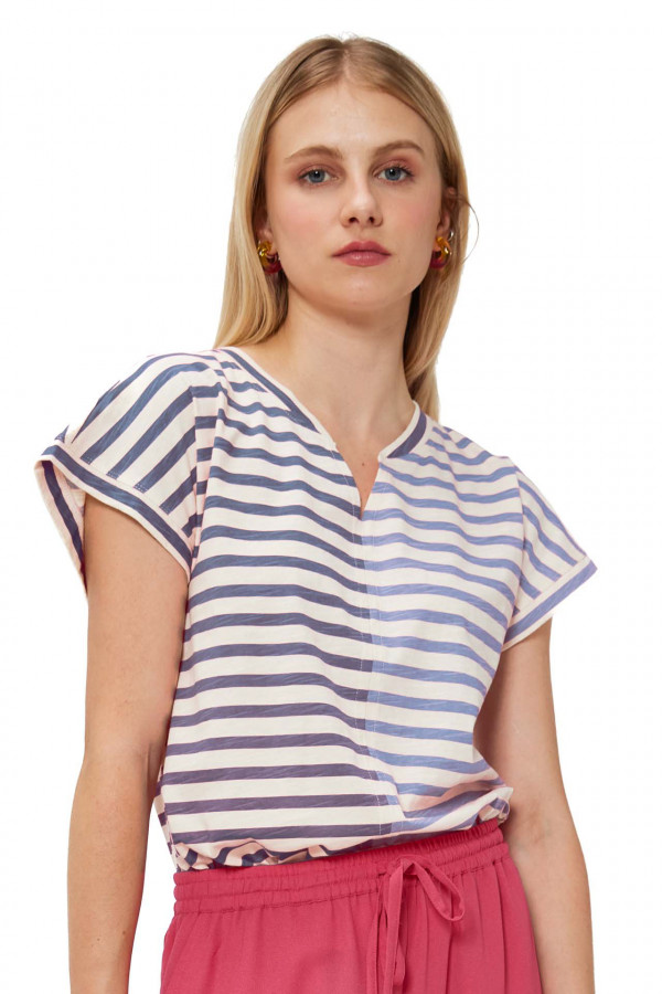 Tricou Mdm pentru Femei Half Front Two-Tone Striped T-Shirt 64208301_314