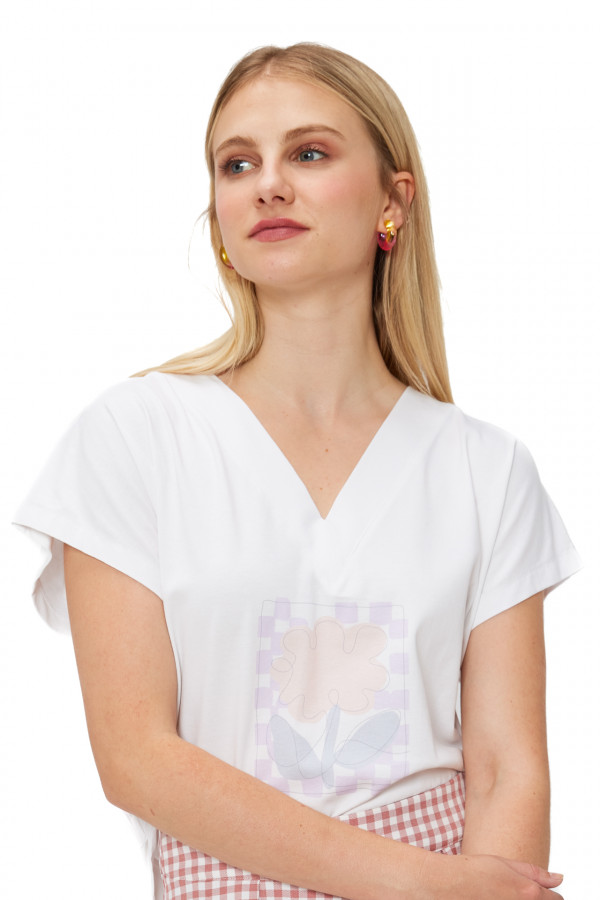 Tricou Mdm pentru Femei Floral Print T-Shirt With Knot On The Back 64217106_100