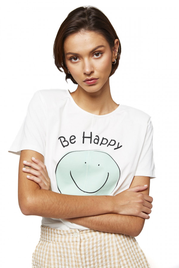 Tricou Mdm pentru Femei Knotted T-Shirt With Smile Print 64208304_100