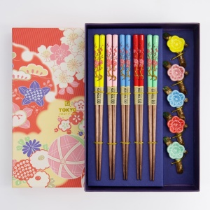 Tokyo S. Colorful Sakura Chopsticks Giftset 5pcs + stands - Img 3