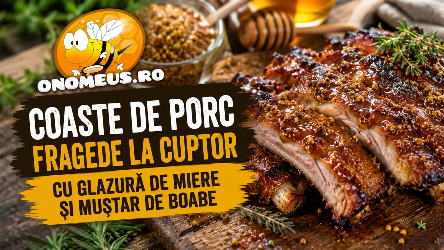 Coaste de porc fragede la cuptor cu glazură de miere și muștar de boabe