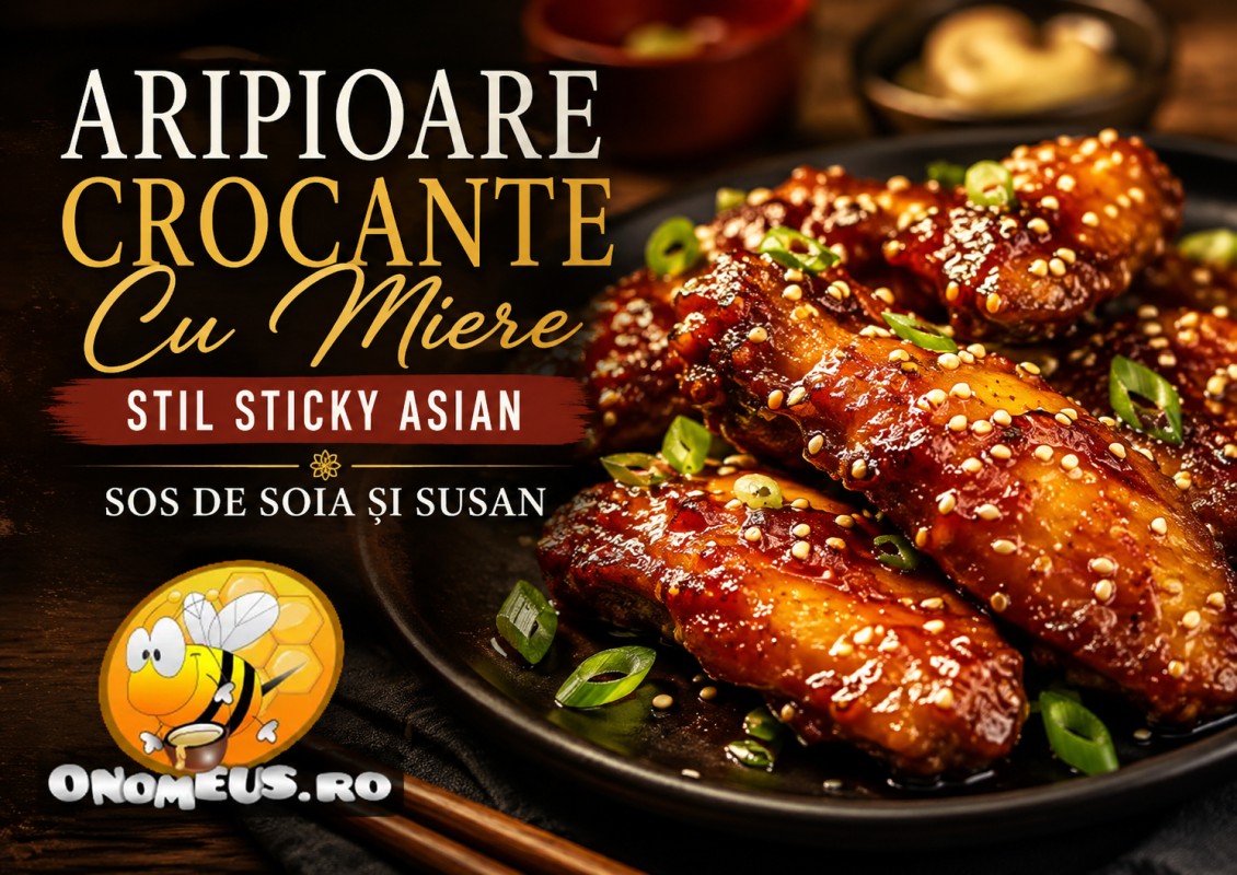 Aripioare Crocante Cu Miere Stil Sticky Asian, Sos De Soia Si Susan