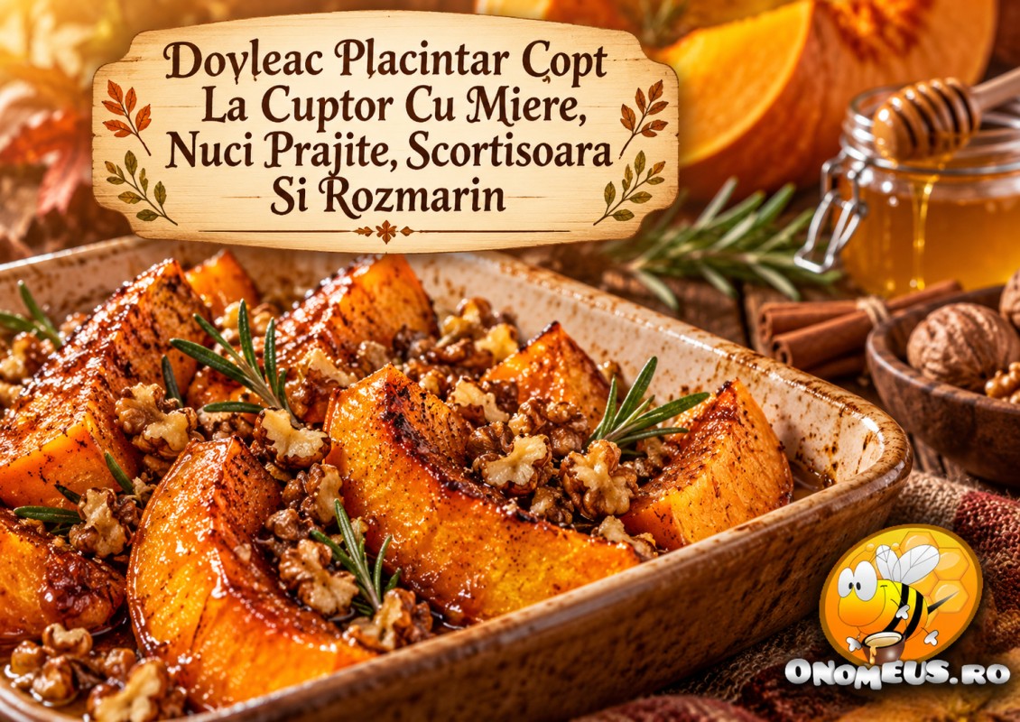 Dovleac plăcintar copt la cuptor cu miere, nuci prăjite, scorțișoară și rozmarin