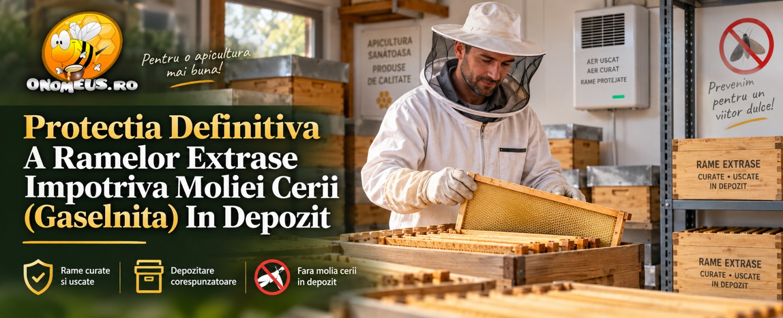 Protecția definitivă a ramelor extrase împotriva Moliei Cerii (Găselnița) în depozit