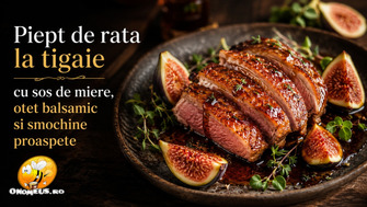 Piept de rață la tigaie cu sos de miere, oțet balsamic și smochine proaspete