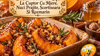 Dovleac plăcintar copt la cuptor cu miere, nuci prăjite, scorțișoară și rozmarin