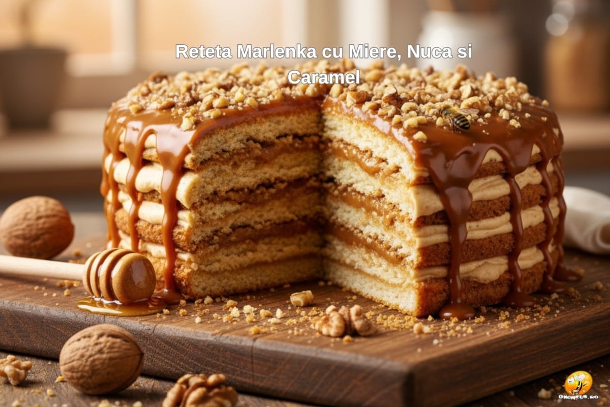 Reteta Marlenka cu Miere, Nuca si Caramel - onomeus.ro
