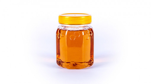 Borcan hexagonal pentru miere PET - 500gr