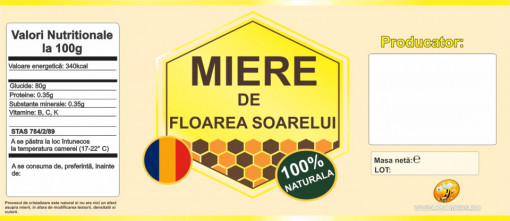 Eticheta autocolanta borcan miere Floarea Soarelui 120mm x 52mm