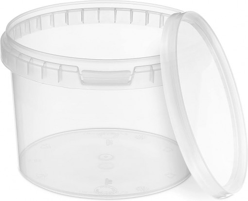 Galeata rotunda din plastic transparenta cu capac clipsabil transparent - 0.5 litri