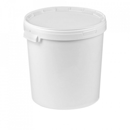 Galeata rotunda din plastic alb cu capac clipsabil si manere - 33 litri