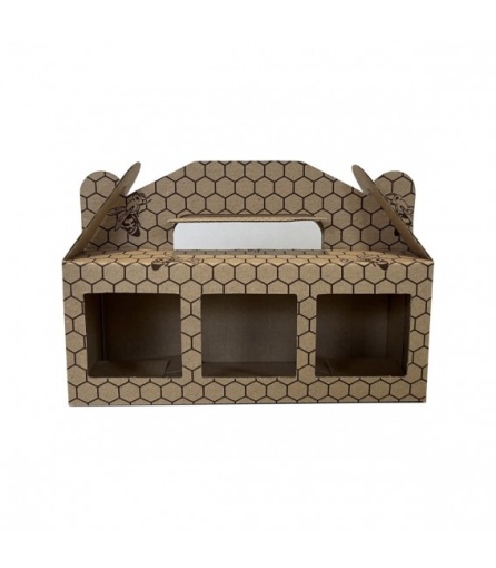 Ambalaj Decorativ „Honey” pentru 3 Borcane – Model Fagure (188x60x72 mm)