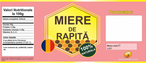 Eticheta autocolanta borcan miere de Rapita 120mm x 52mm
