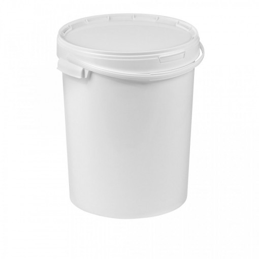 Galeata rotunda din plastic alb cu capac clipsabil si toarta - 25 litri