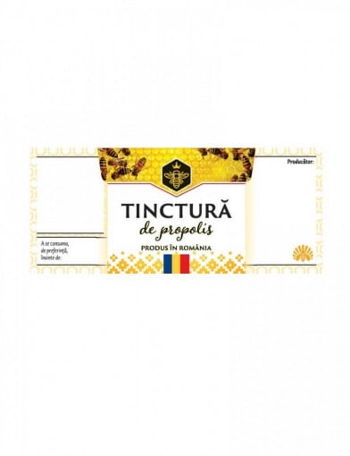 Eticheta Tinctura de propolis cu motive traditionale 70mm x 35mm