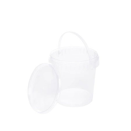 Galeata rotunda din plastic transparenta cu capac clipsabil transparent si toarta - 1 litru