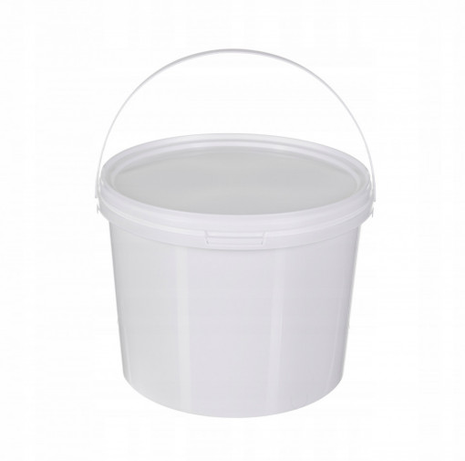 Galeata rotunda din plastic alb cu capac clipsabil si toarta - 10 litri