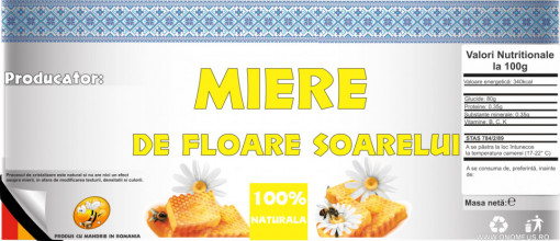 Eticheta traditionala pentru borcan de miere de Floarea Soarelui 120mm x 52mm