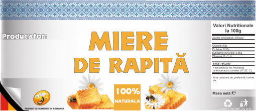 Eticheta traditionala pentru borcan de miere de Rapita 120mm x 52mm