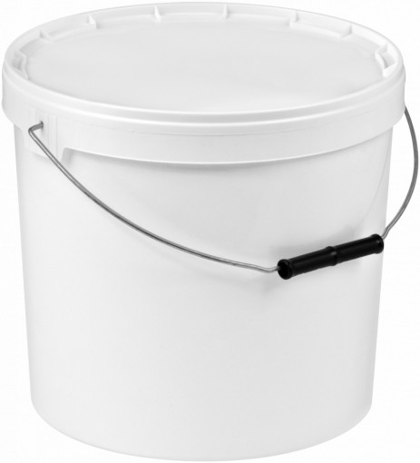 Galeata rotunda din plastic alb cu capac clipsabil si toarta metalica -12 litri