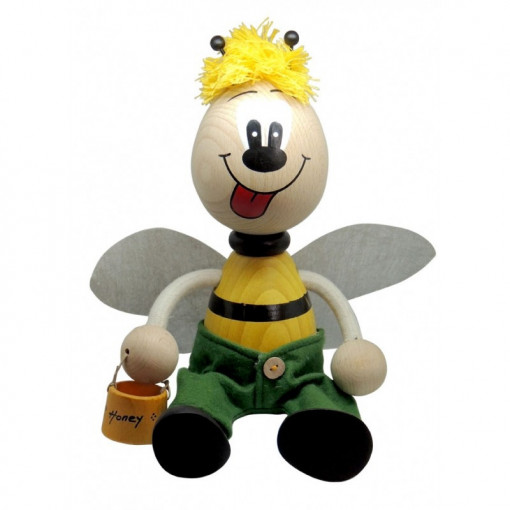 Albinuta mare din lemn cu arc baiat cu aripi si bol pentru miere