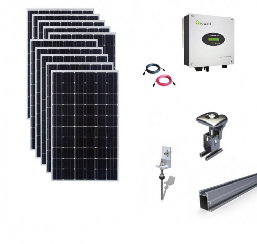 Kit On-Grid fotovoltaic solar cu panouri de 3kwp cu prindere tabla - Growatt