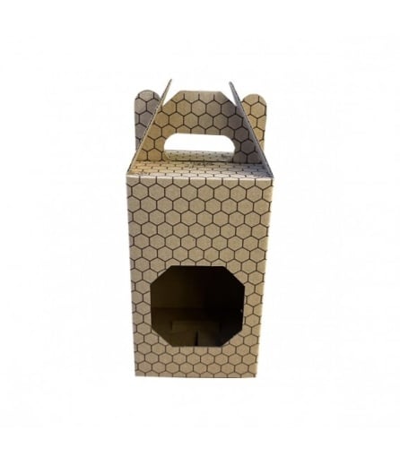 Ambalaj Decorativ „Honey” cu Fereastră – Model Fagure pentru 1 Borcan (95x95x160 mm)