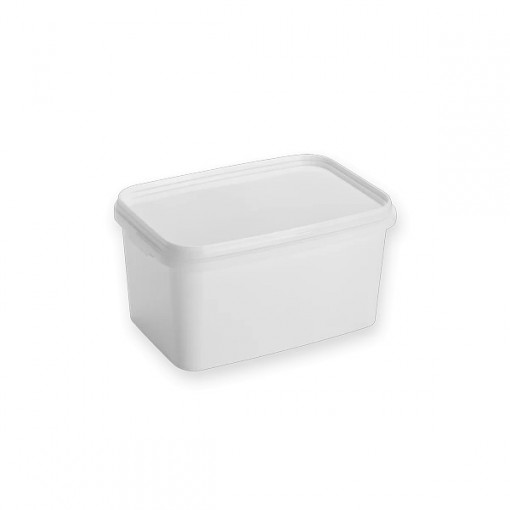 Galeata dreptunghiulara din plastic alb cu capac clipsabil si toarta - 5 litri