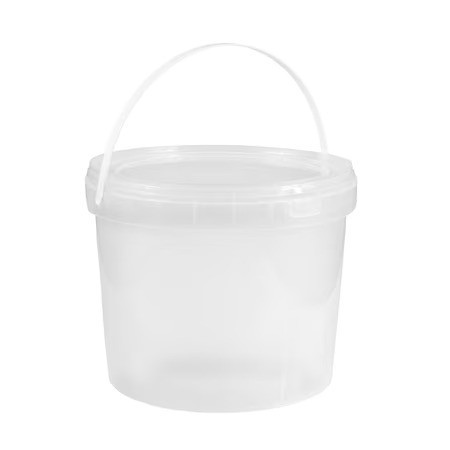Galeata rotunda din plastic transparenta cu capac clipsabil transparent si toarta - 5 litri