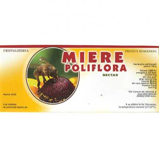 Eticheta borcan miere Poliflora Nectar portocalie154mm x 60mm