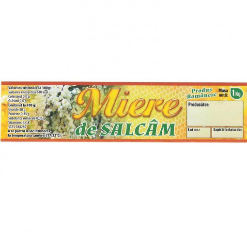 Eticheta borcan miere Salcam 1kg 150mm x 37mm